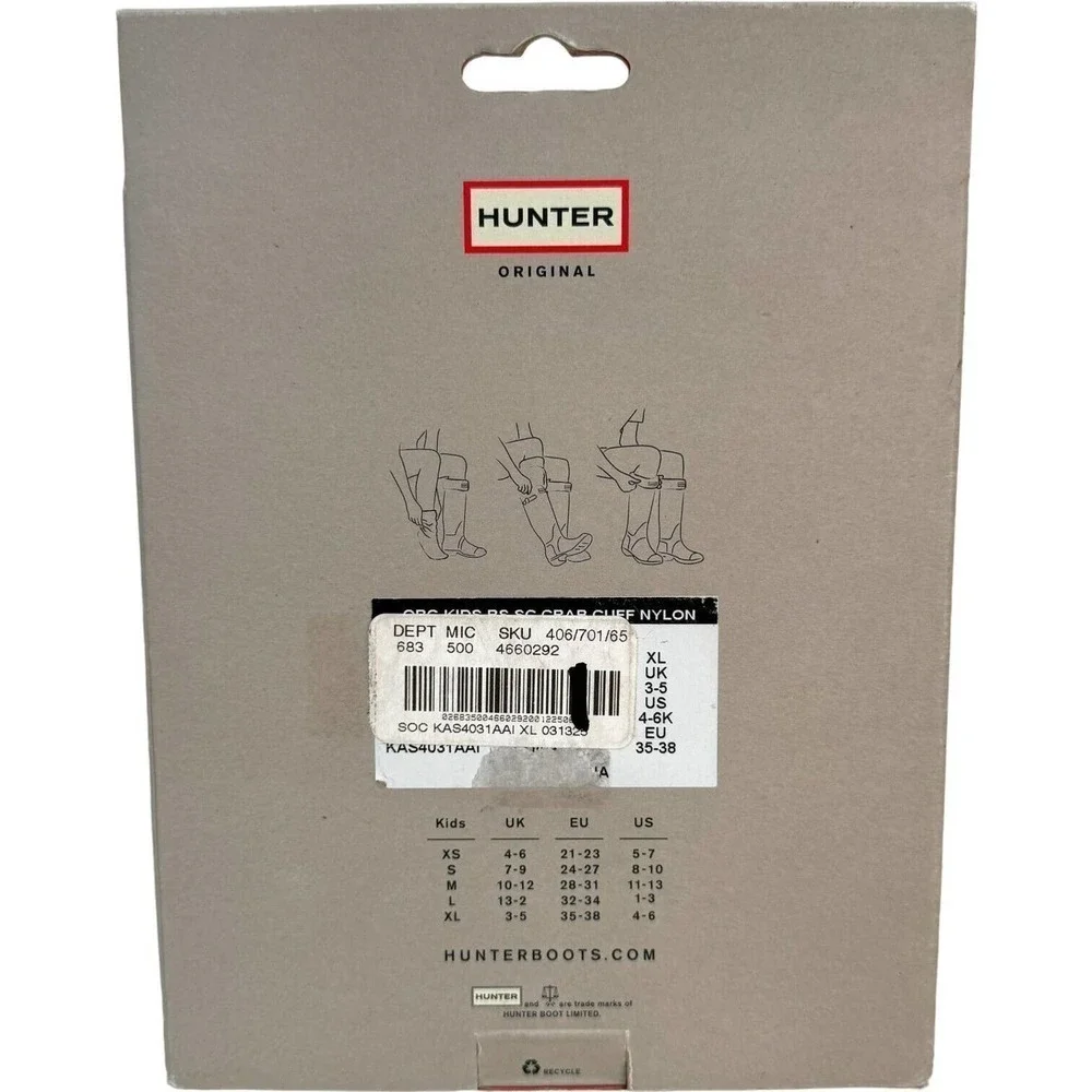 Hunter Original Kids Dark Red Crab Cuff Boot Socks Shoes Size XL NEW